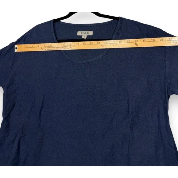 FLAX Top Womens S Blue Linen Long Sleeve Scoop Neck Textured Polka Dot Back - Picture 7 of 9